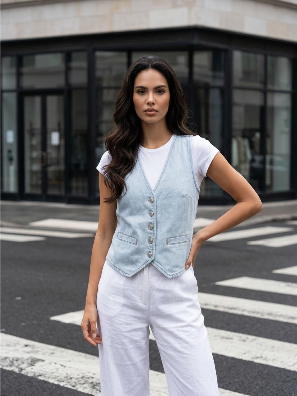 Zenana Outfitters Light Blue Denim Vest